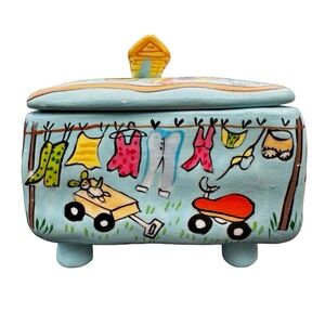 EMPRESS ARTS Blue Ceramic Trinket Box 3”x3” THERE IS NO PLACE LIKE HOME Lidded